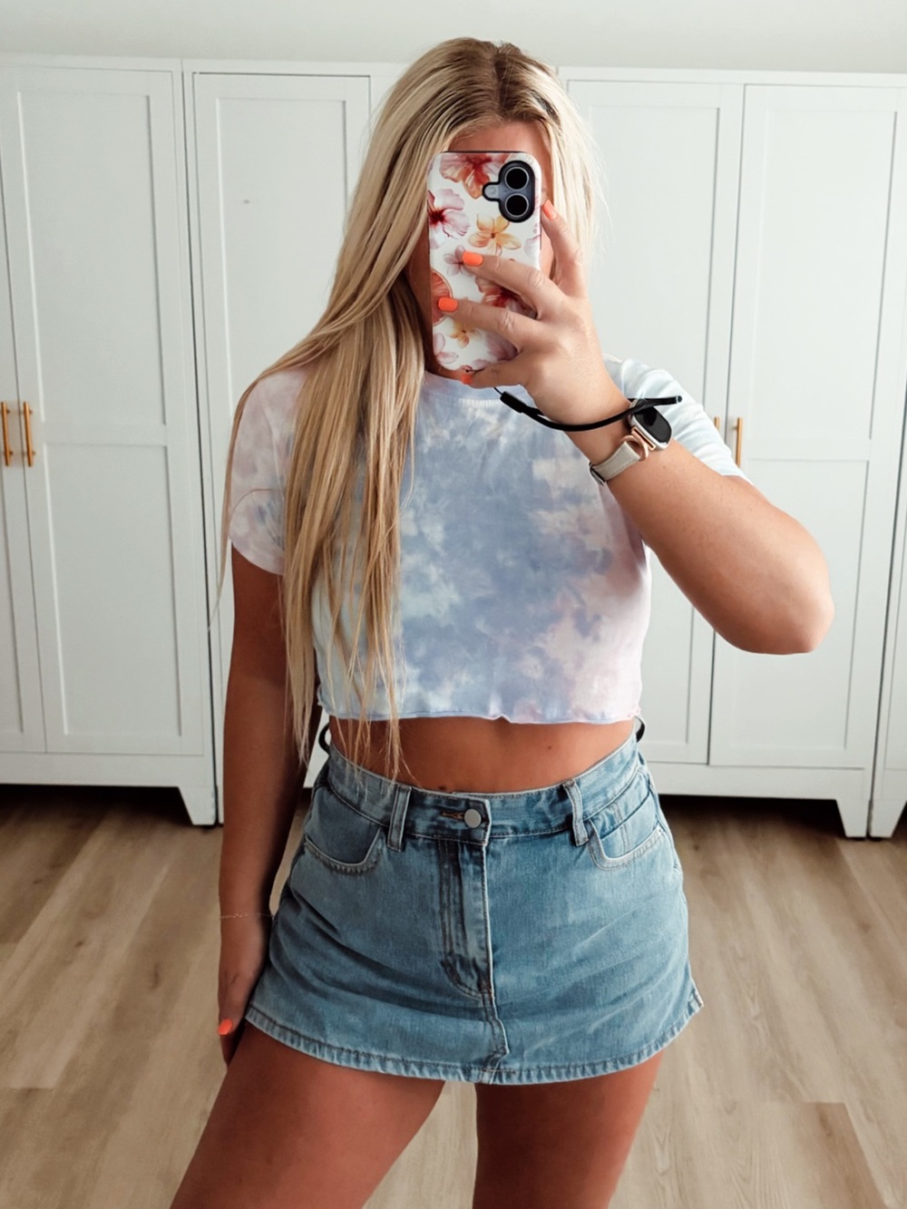 Pink purple and blue tie dye crop top